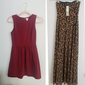 Bundle B R Black/Tan Strapless Maxi Dress NWT xs & J.Crew Burgundy Red Dress xs